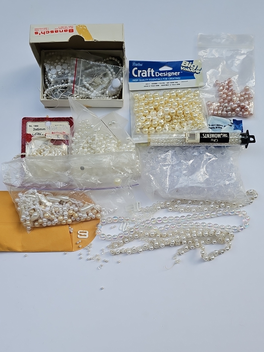 Decluttering Destaching Lot Of Crafting Beads Opened Packages Vintage Crafts